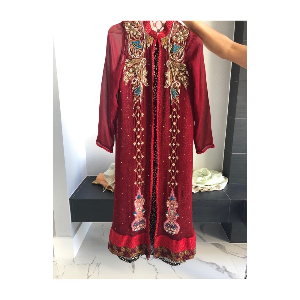 Pakistani long gown/outfit with jacket.